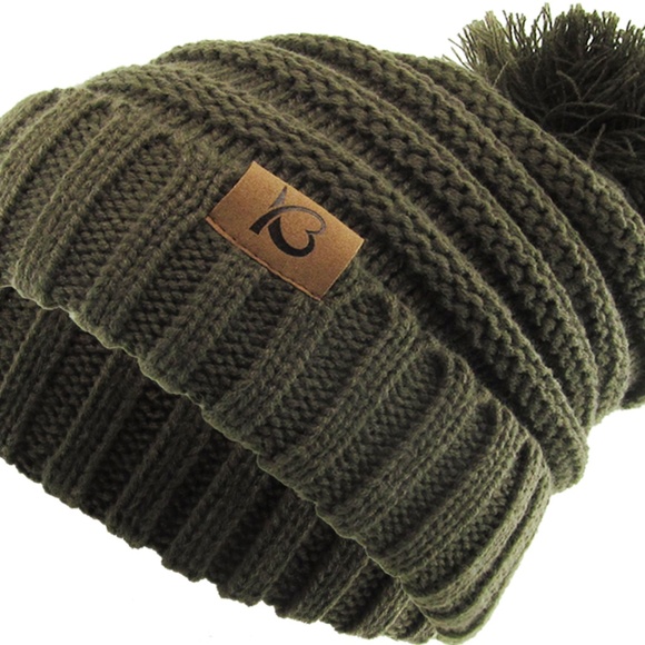 Chunk Pom Pom Cable Knit Ribbed Beanie - Picture 2 of 16